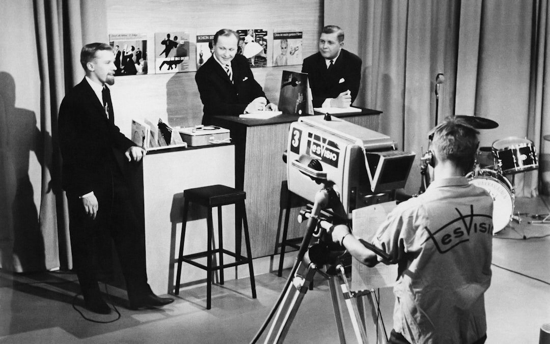 Modern news broadcast studio setup